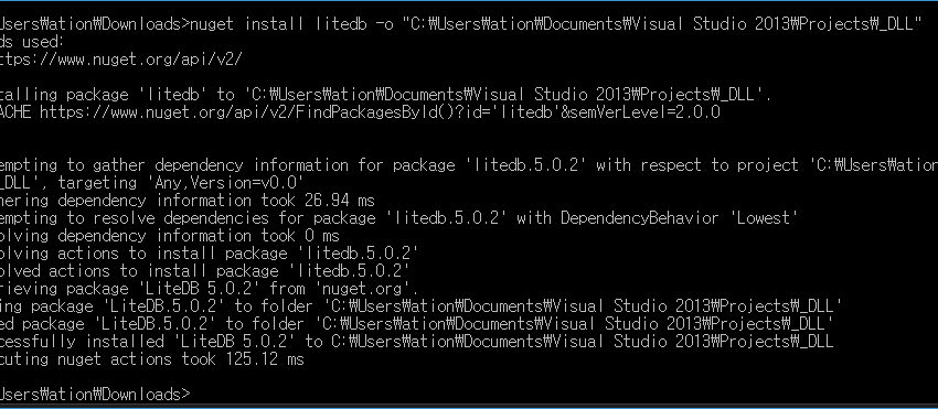 c# LiteDB nuget install package method