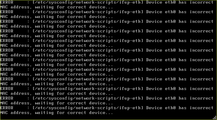 ifup eth0 device eth0 has incorrect mac address